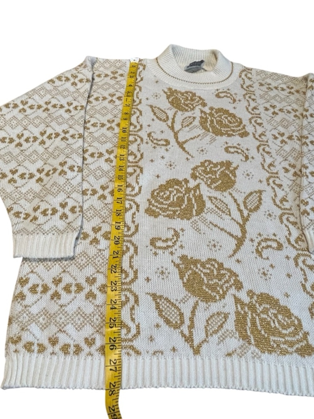 Vintage Gold Floral Sweater Cottagecore 80s 90s USA Womens L - Picture 4 of 9